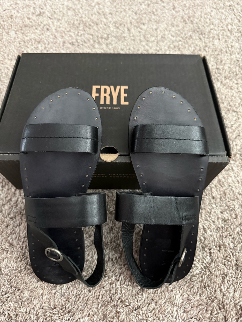 Frye Black leather Ally 2 Band Sling Sandals with Stud Accents